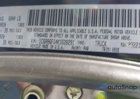 2019 Ram 1500 Classic Tradesman 4X2 6'4 Box from USA, damaged, VIN 1C6RR6FG4KS628291